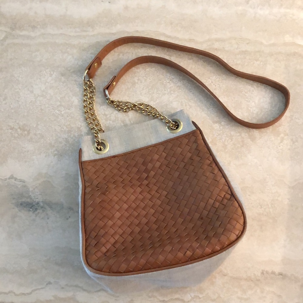 I.Magnin Design Studios Woven Leather & Canvas Crossbody Bag